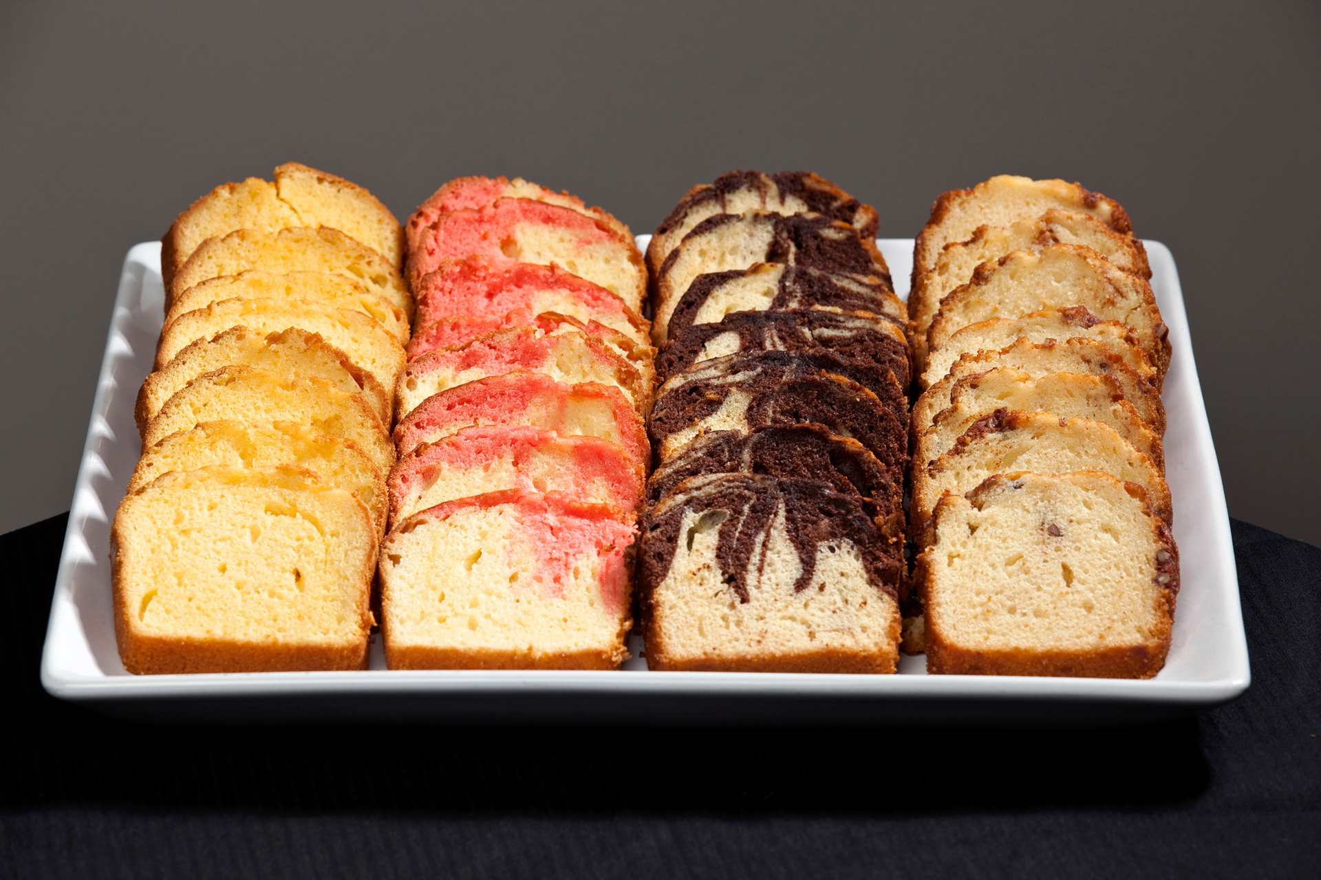 Sliced loaf cakes platter